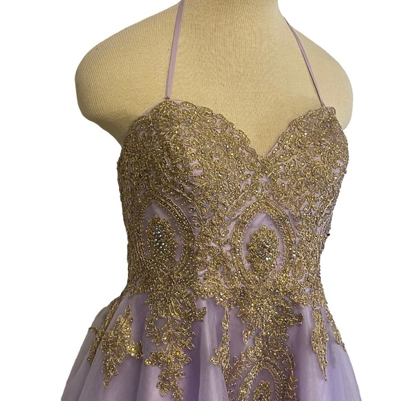 Fiesta Fashion Purple Gold Sequin Strapless Skater Dress Prom Homecoming XL - Picture 6 of 16